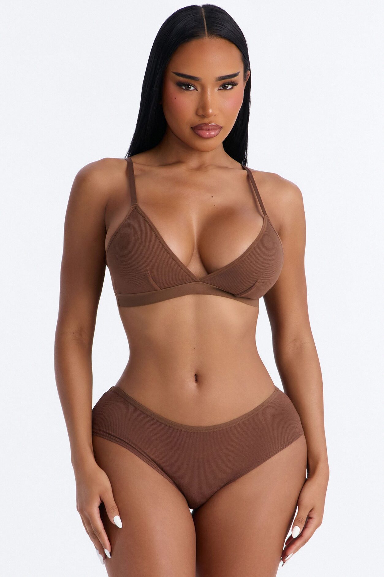 Lightweight Ribbed Lounge Bralette - Brown