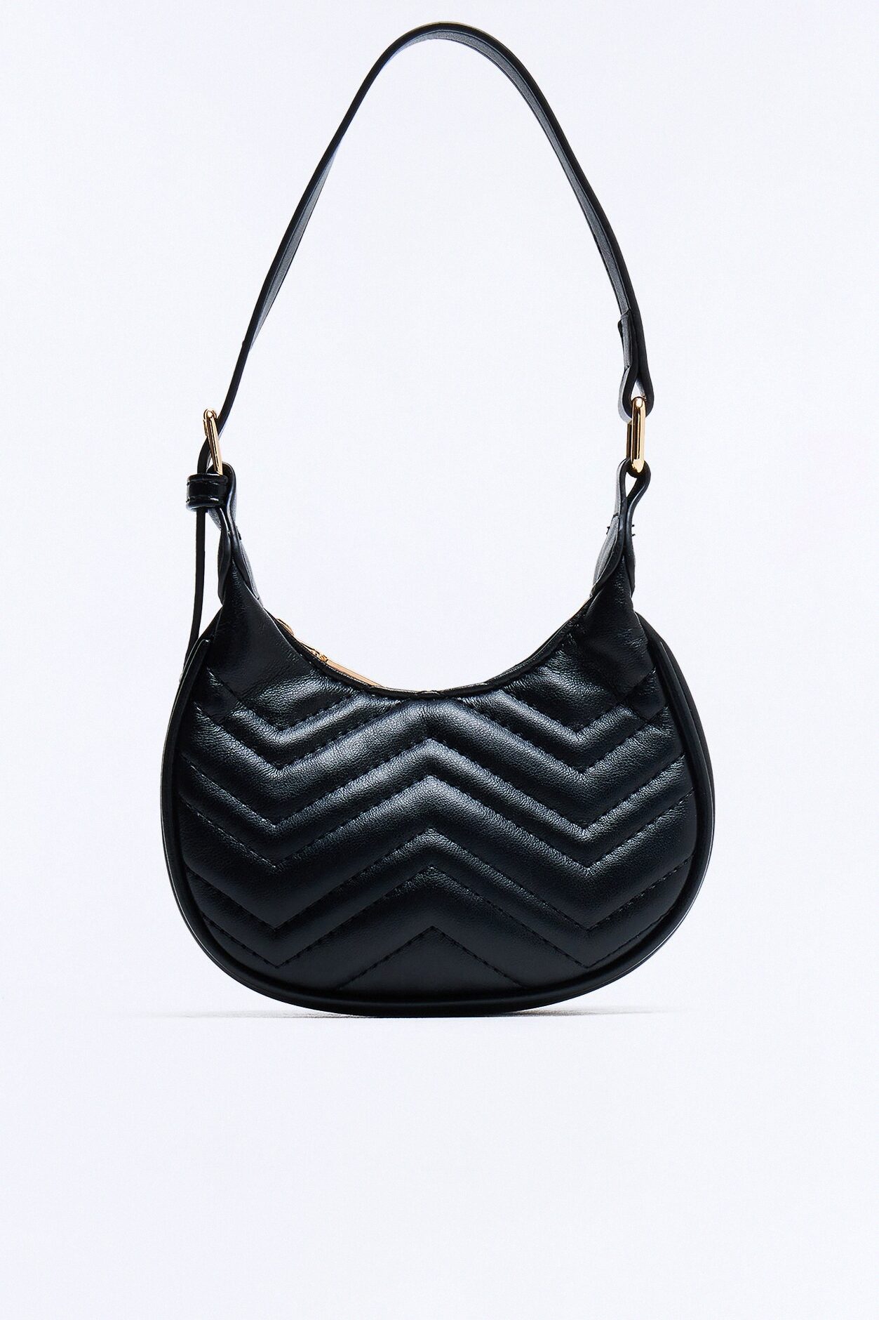 Quilted Out Mini Faux Leather Shoulder Handbag - Black