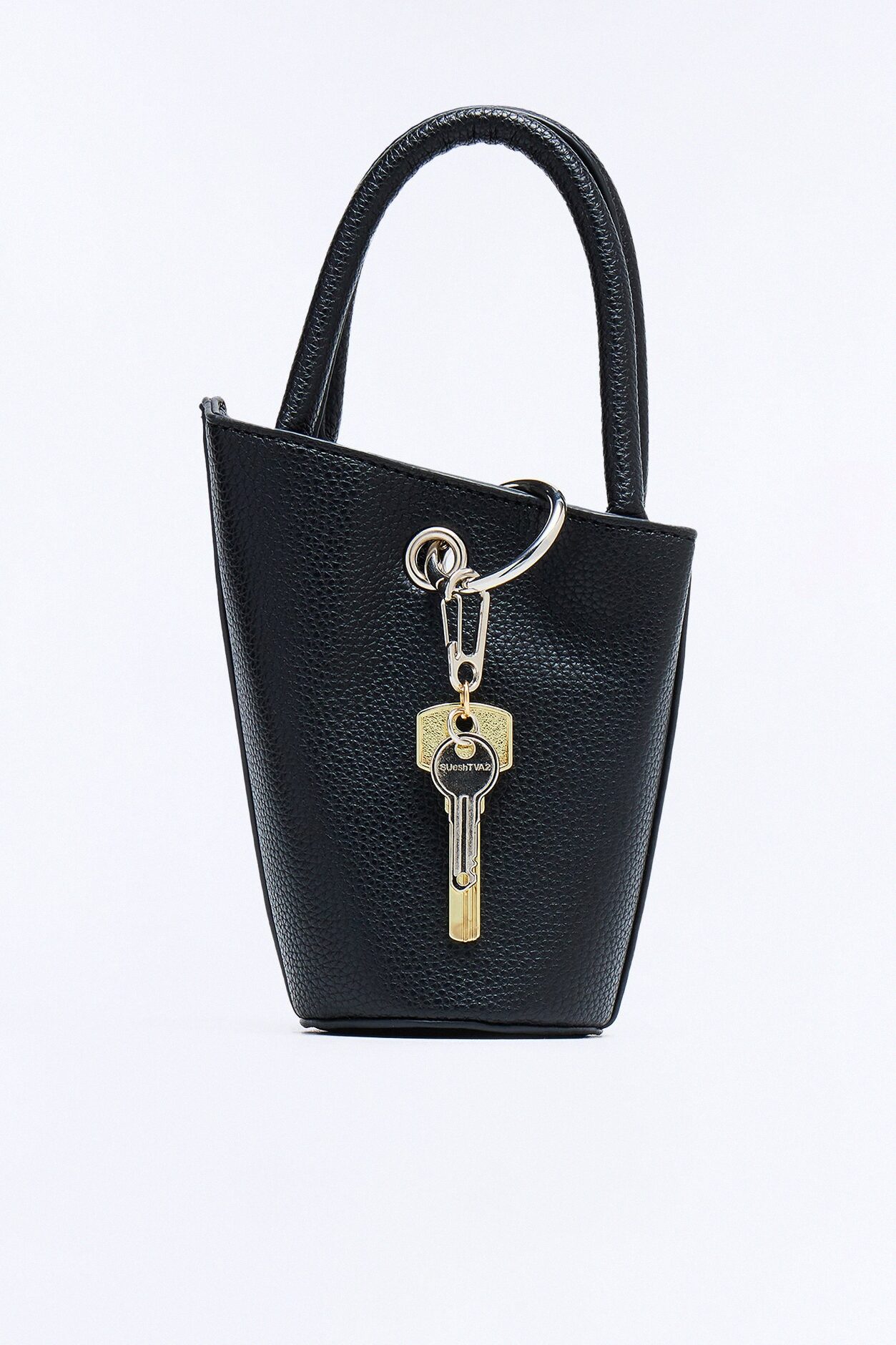 Key Character Faux Leather Satchel Handbag - Black
