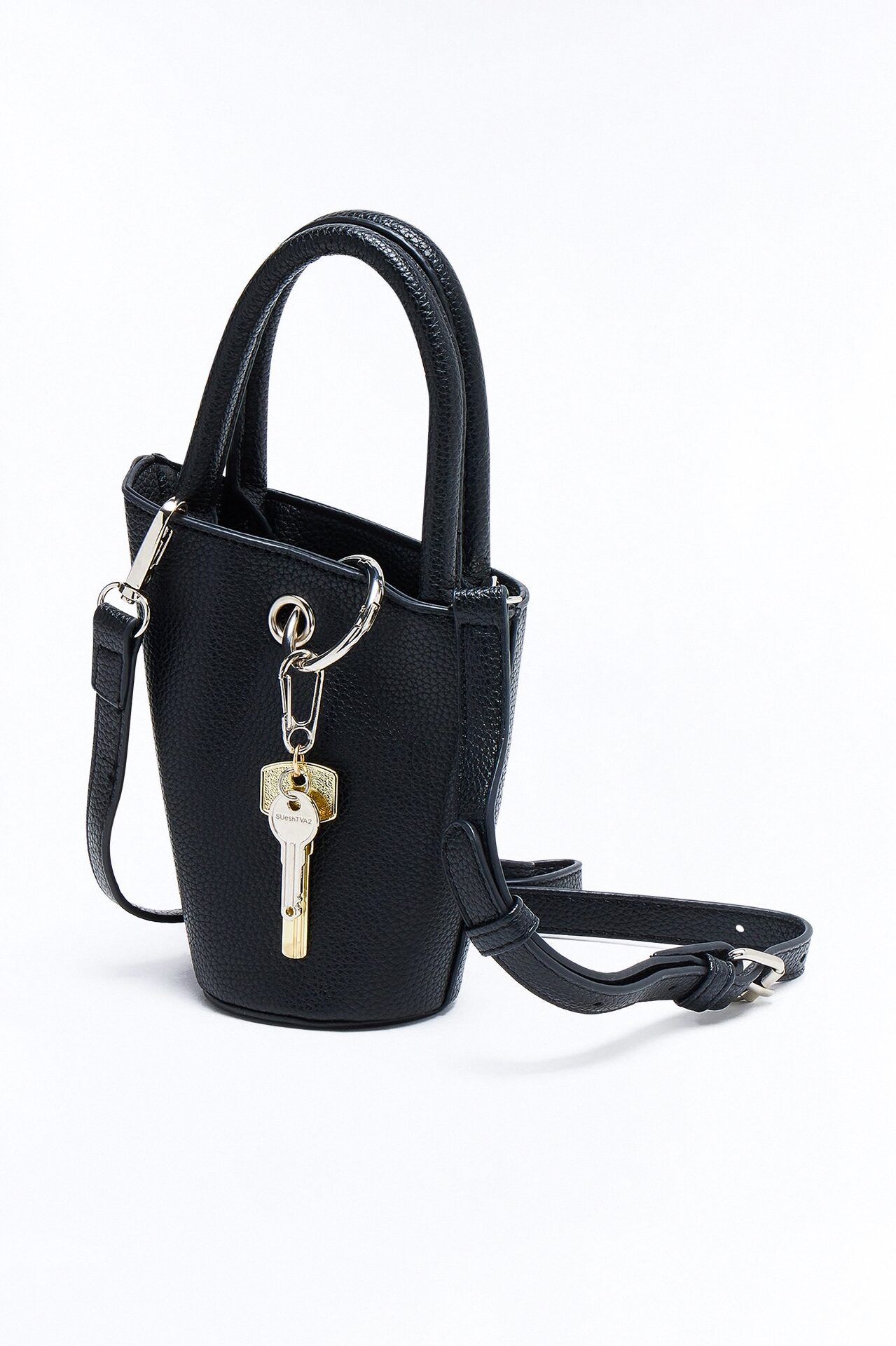 Key Character Faux Leather Satchel Handbag - Black