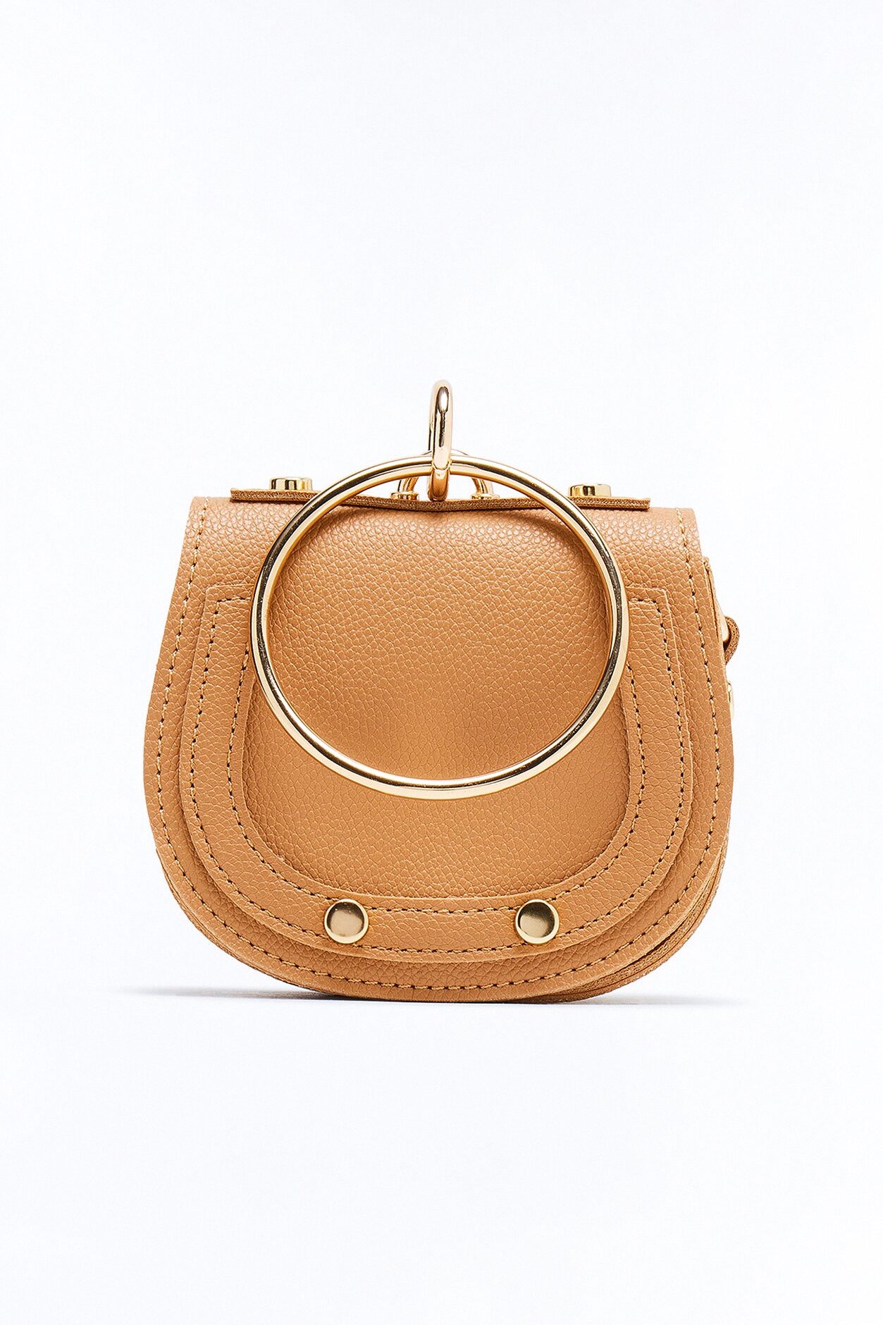 What Goes Around Mini Faux Leather Satchel Handbag - Tan