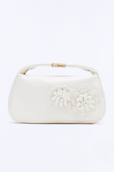 Blooming Season Faux Leather Satchel Bag - Ivory