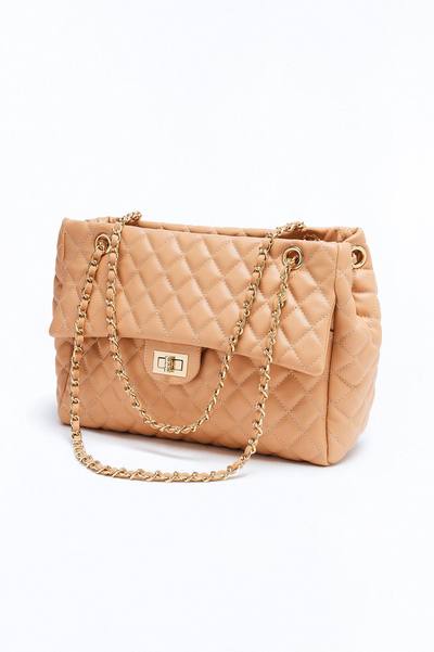 Larger Than Life Faux Leather Tote Bag - Tan