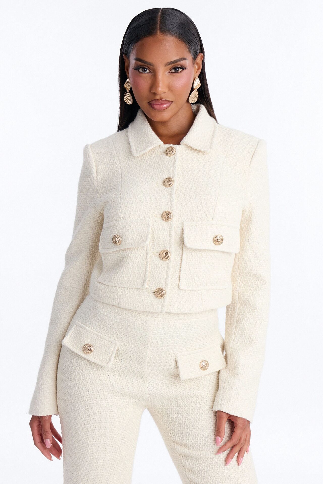 Mary Jane Cropped Tweed Coat - Ivory