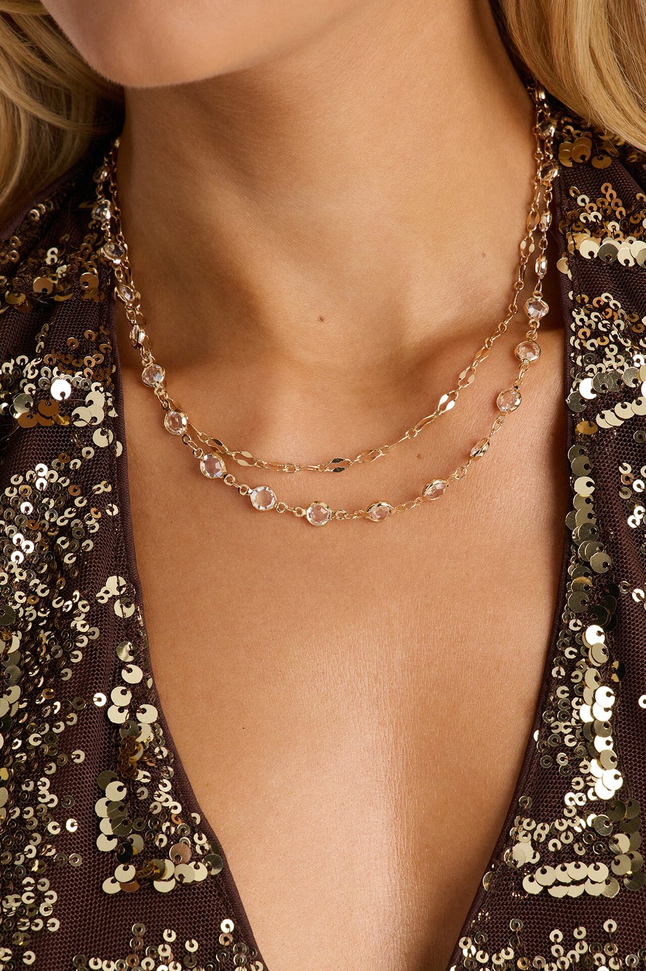 Simple Things Layered Necklace - Gold/Clear