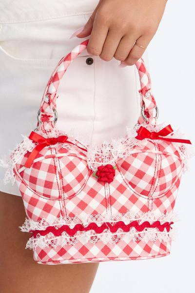 Red Riding Along Satchel Handbag - Red/White