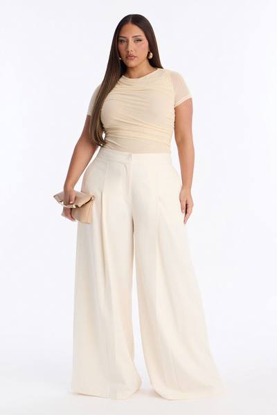 Emma Ruched Mesh Short Sleeve Bodysuit - Yellow