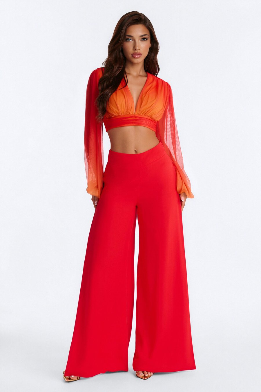 Mina High Rise Split Side Wide Leg Pant - Red