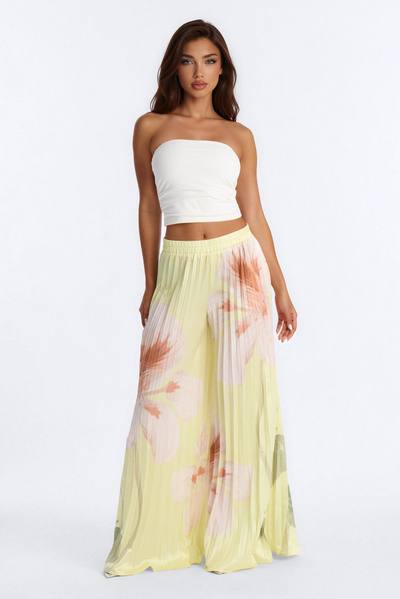 Penelope Plisse Satin Wide Leg Pant - Yellow/combo