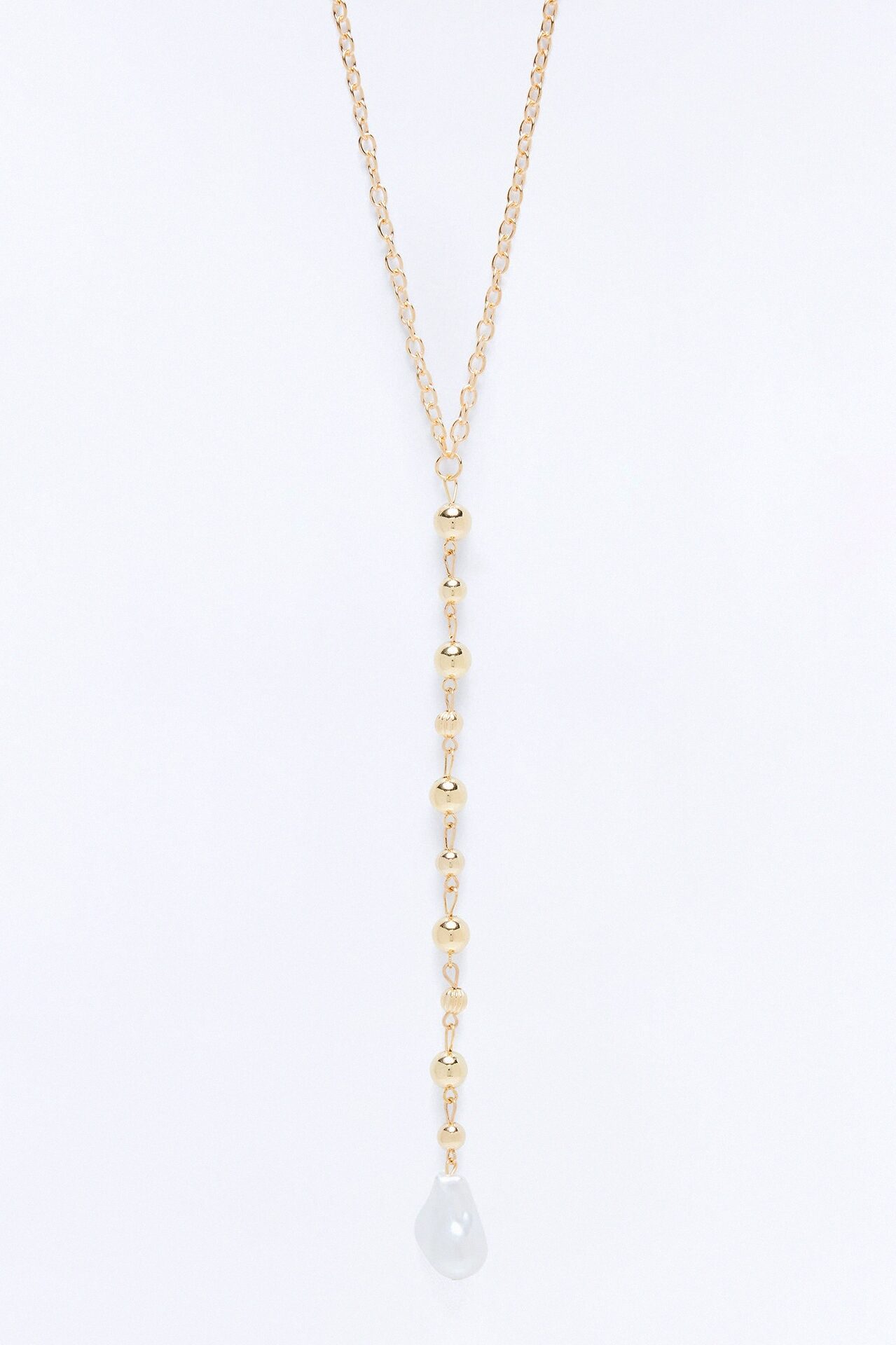 Deep Pearl Drop Lariat Necklace - Gold