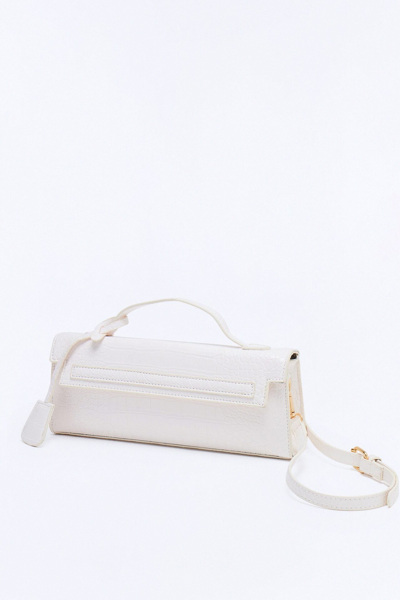 Predator Instinct Embossed Croc Faux Leather Clutch - Ivory
