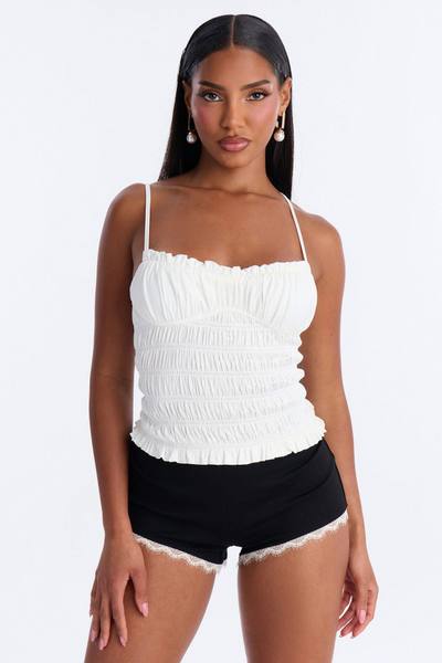 Lily Sweetheart Neck Smocked Tank Top - White