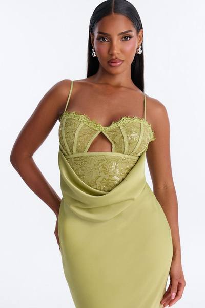 Pure Confidence Lace Satin Maxi Dress - Sage
