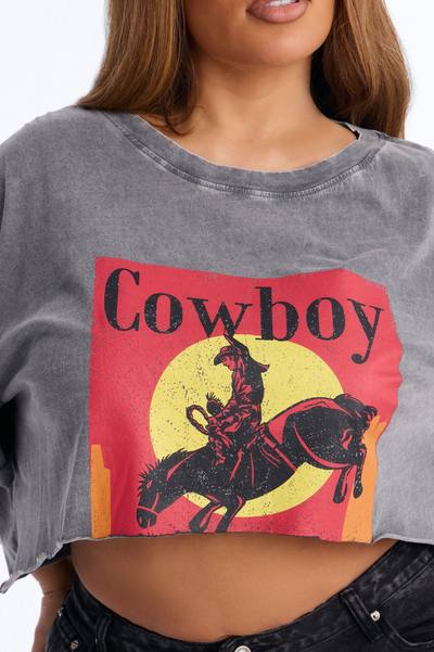 Cowboy Things Washed Cropped Tee - Black Wash