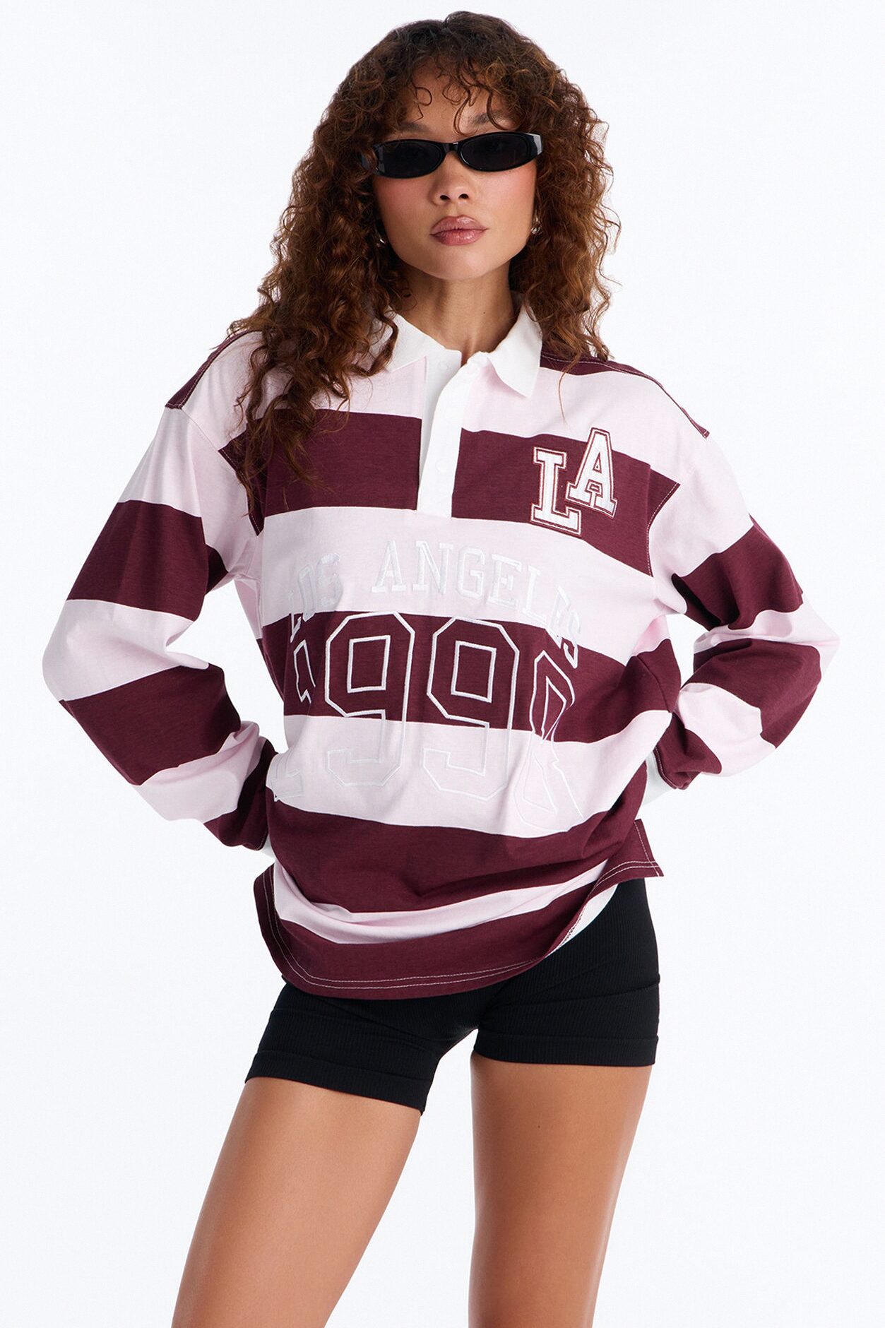 Los Angeles 1998 Striped Polo - Burgundy/combo