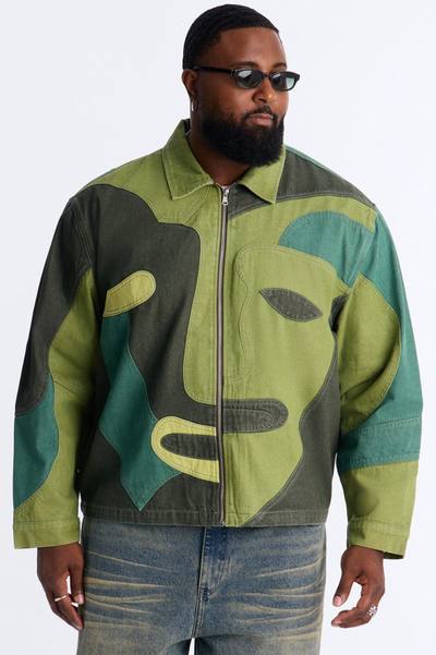 Portrait Patchwork Denim Jacket - Green
