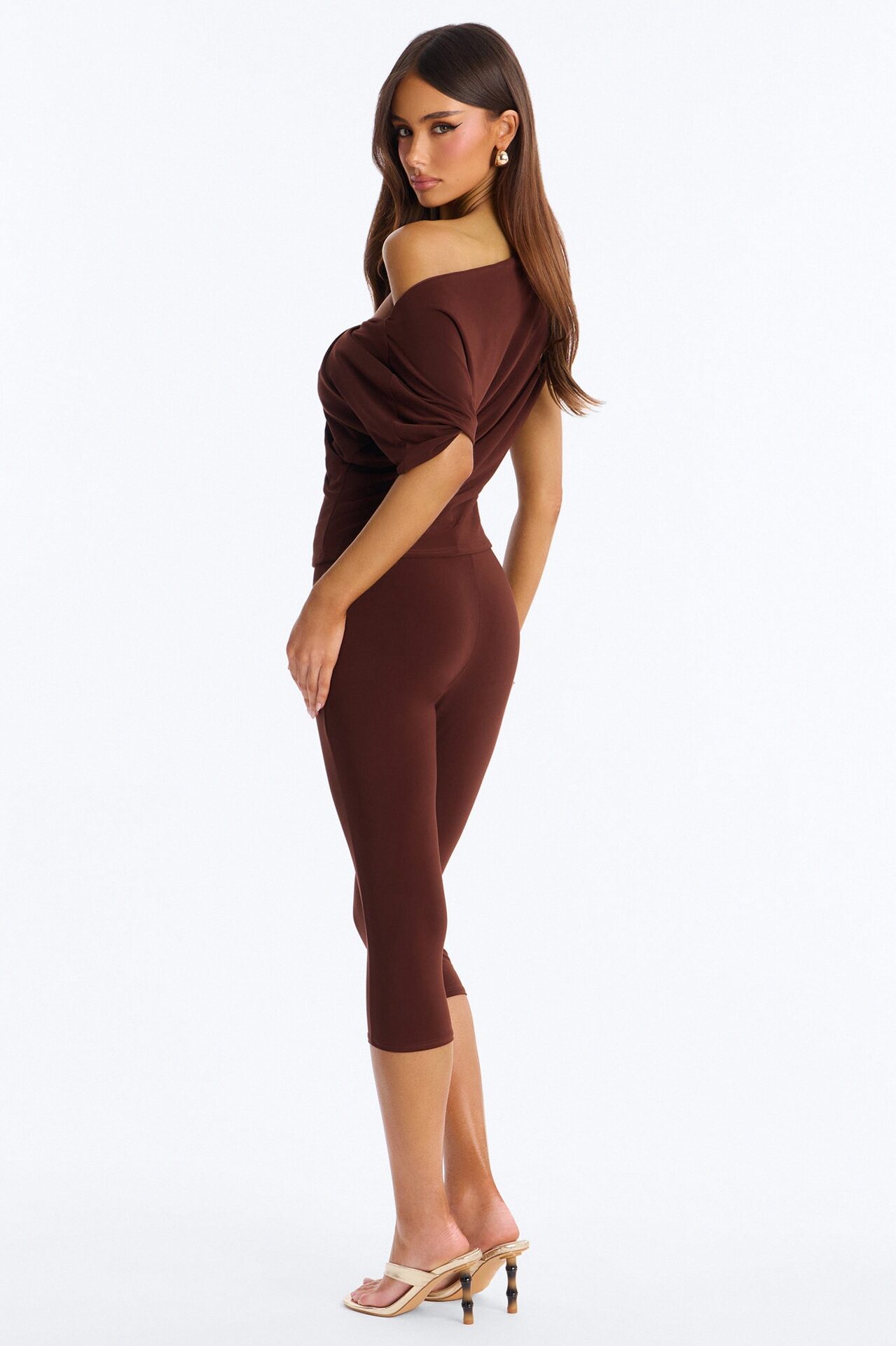 Cool Girl Casual Off Shoulder Capri Set - Brown