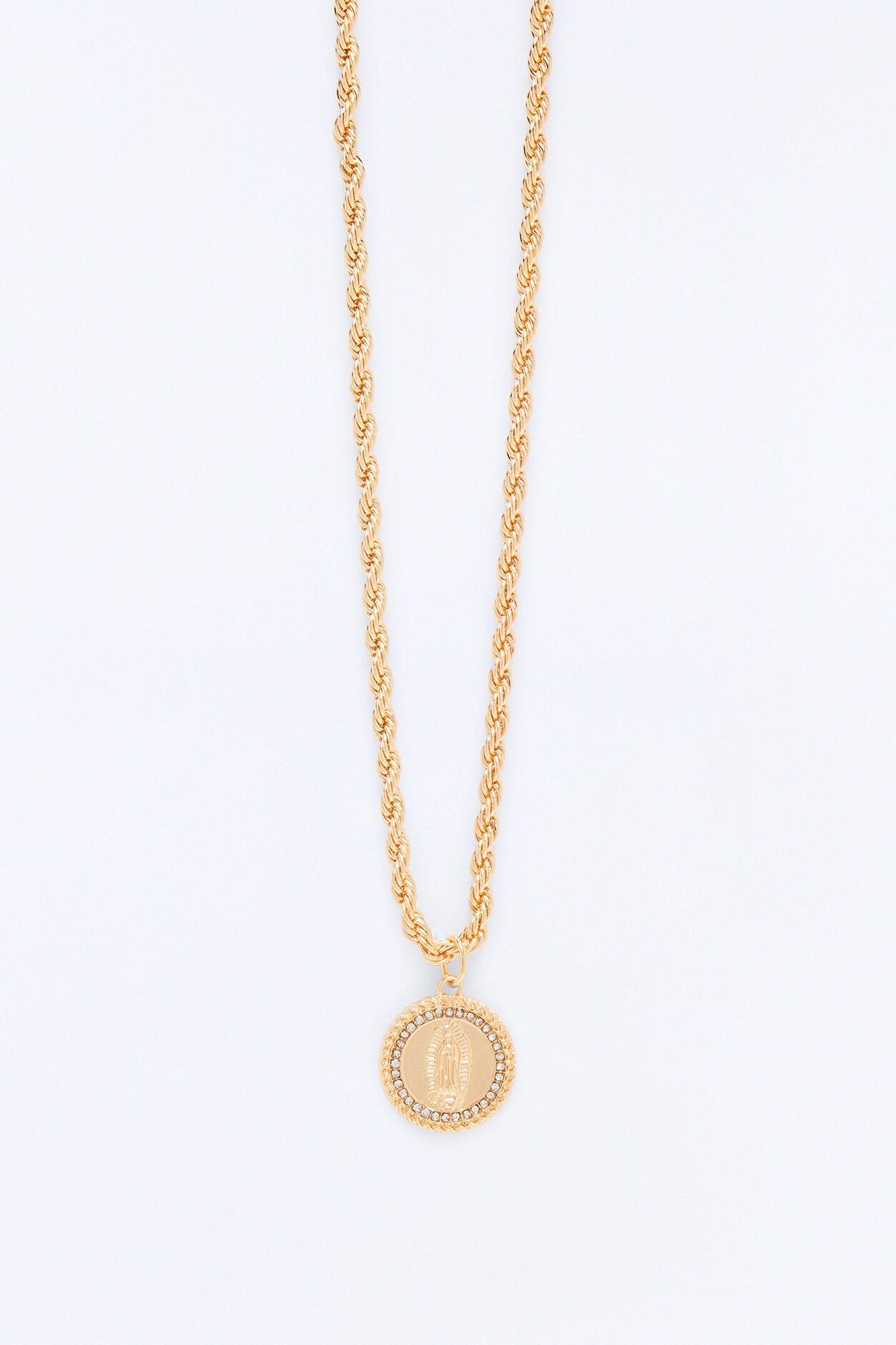 Saint Pendant Rope Chain Necklace - Gold