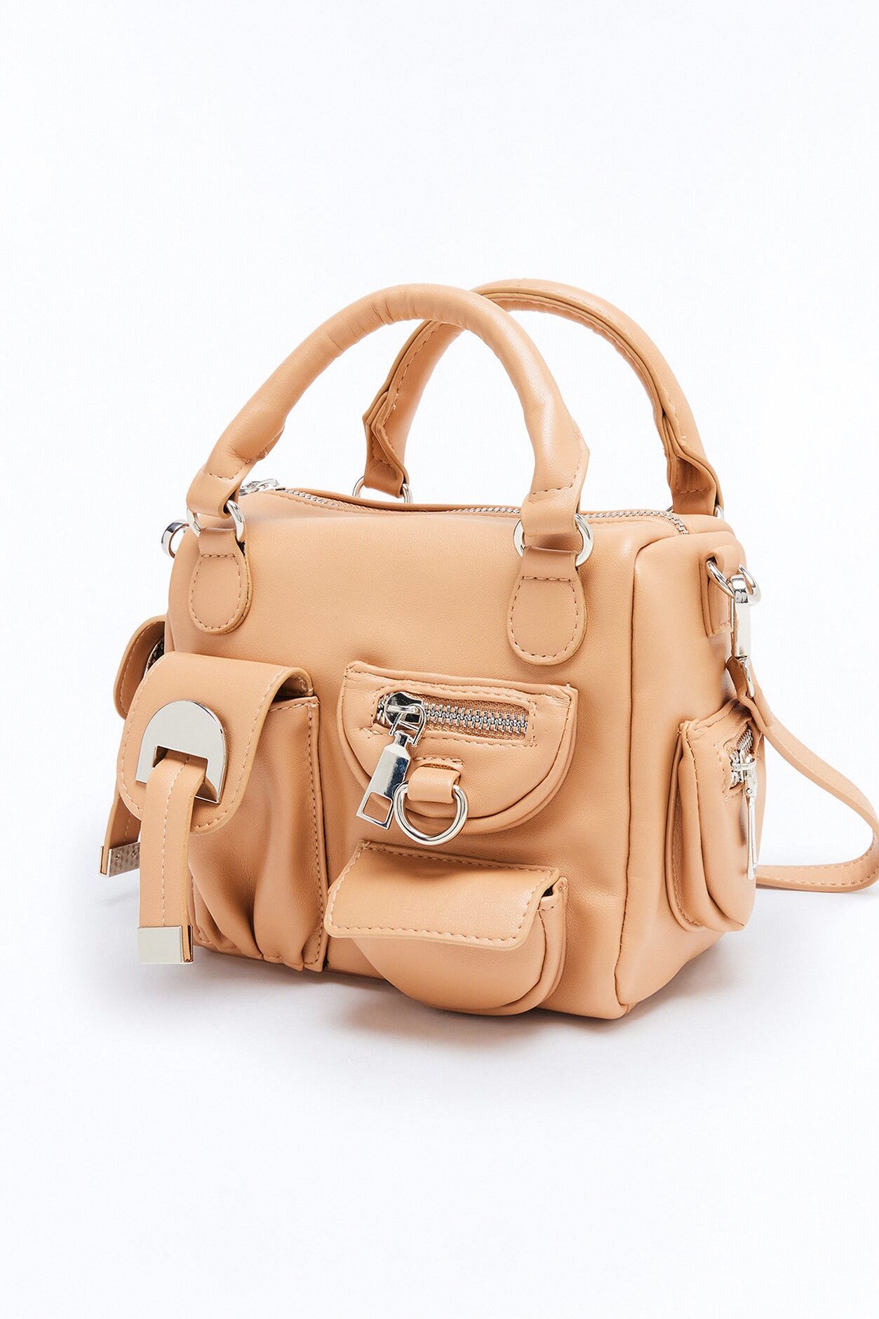 Pocket It Faux Leather Satchel Bag - Tan