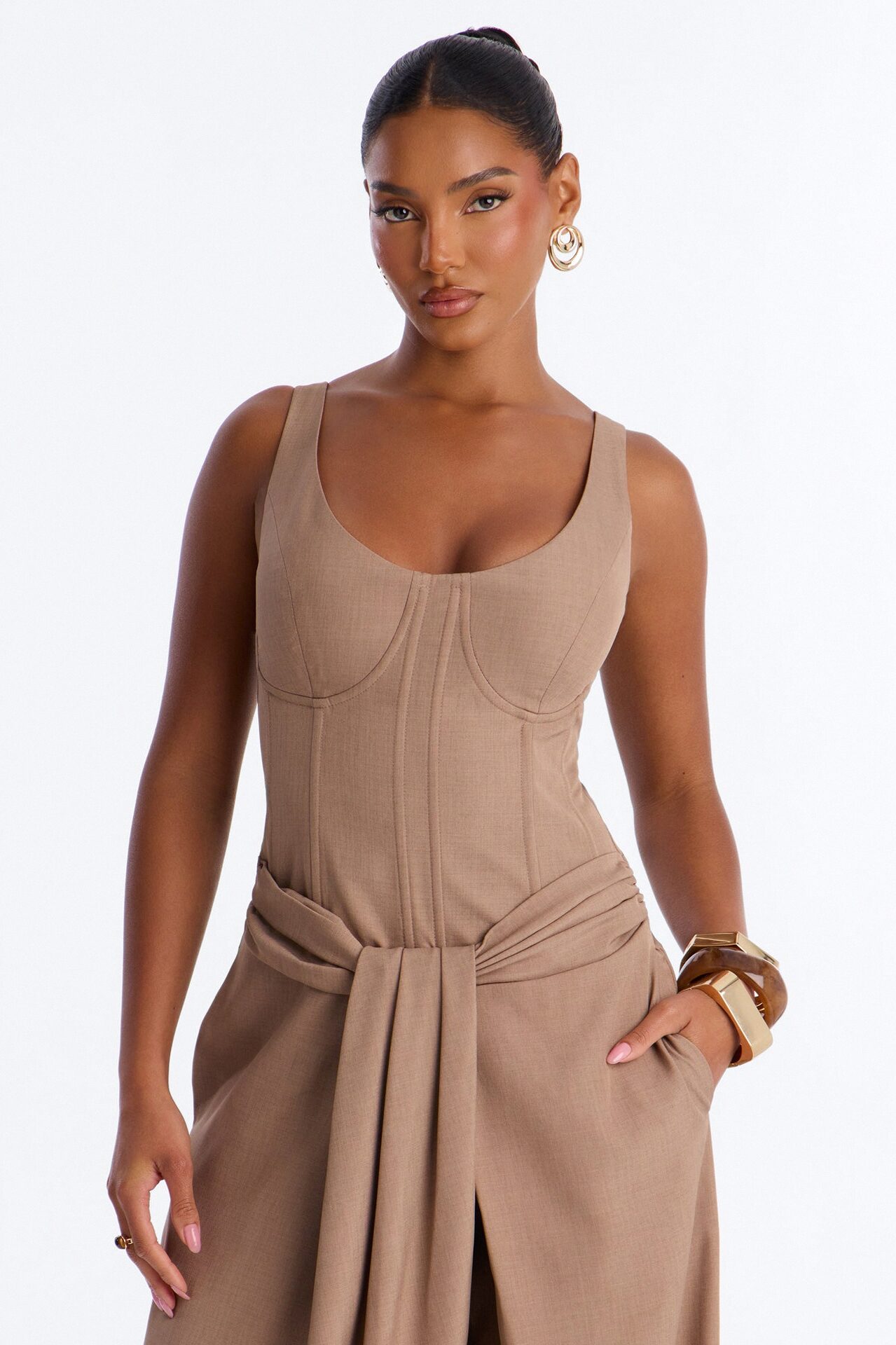 Jessa Twist Front Wide Leg Jumpsuit - Taupe
