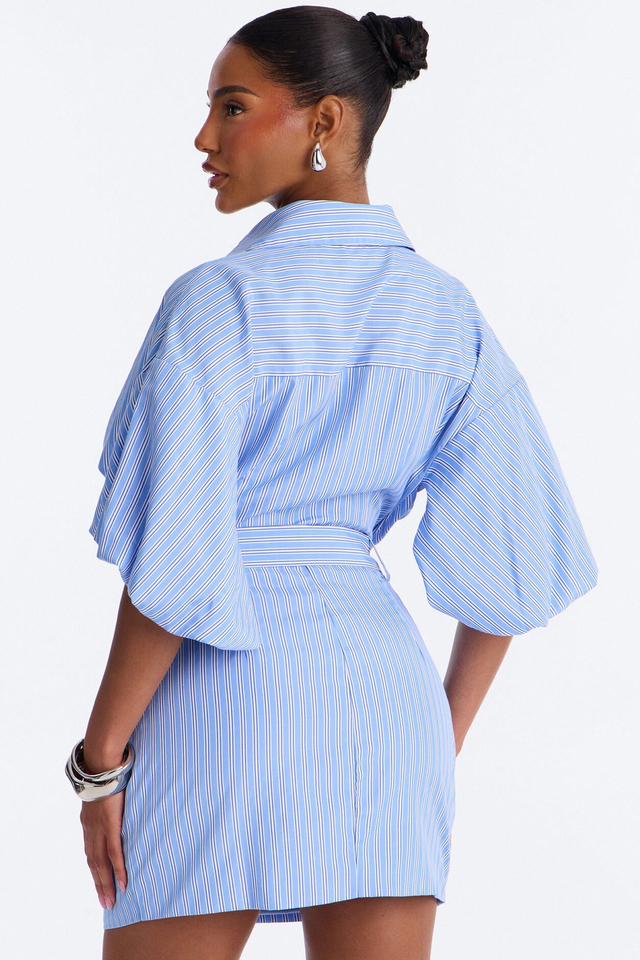 Get In Line Belted Poplin Mini Dress - Blue