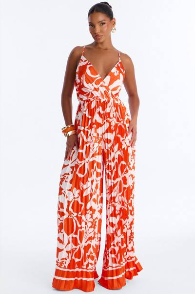 Dana Satin Wide Leg Jumpsuit - Orange