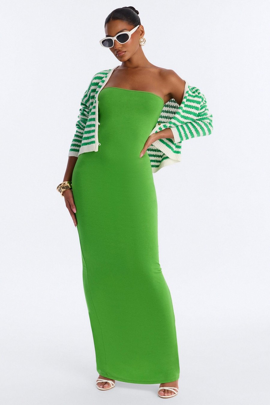 Gigi 2 Piece Maxi Dress Cardigan Set - Green