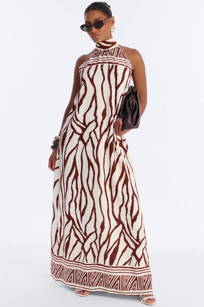 Jazlyn Printed Linen Maxi Dress - Brown/combo