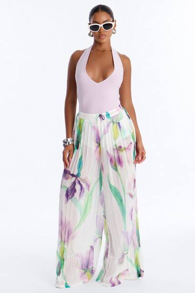 Daniella Pleated Chiffon Wide Leg Pant - Ivory/combo