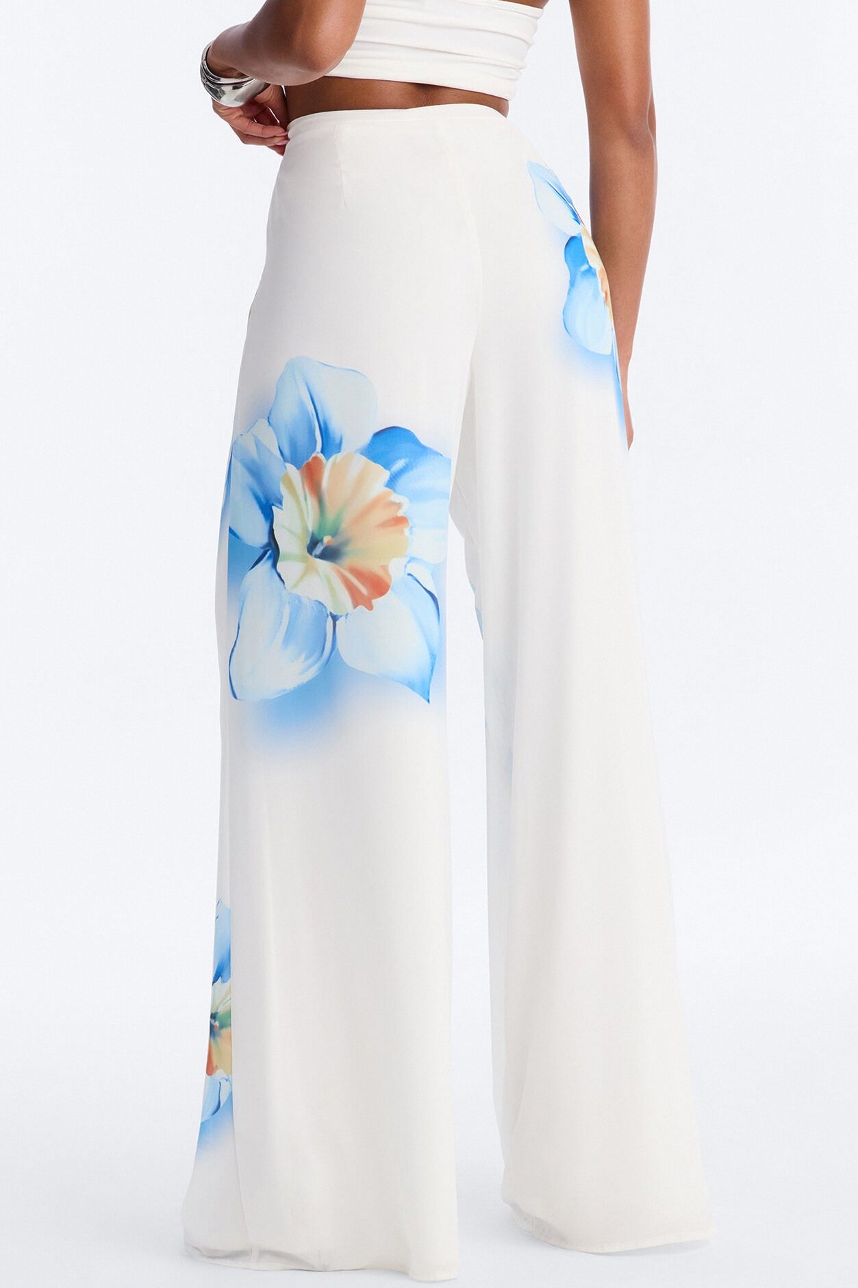 Kelly High Rise Floral Print Wide Leg Pant - White/combo
