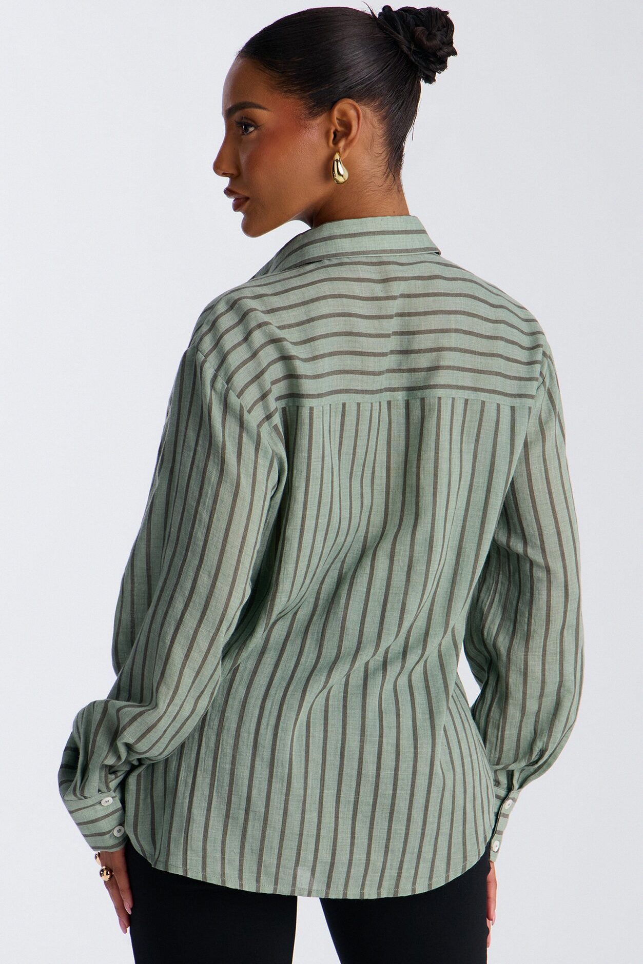 Wishing For It Striped Linen Shirt - Green/combo