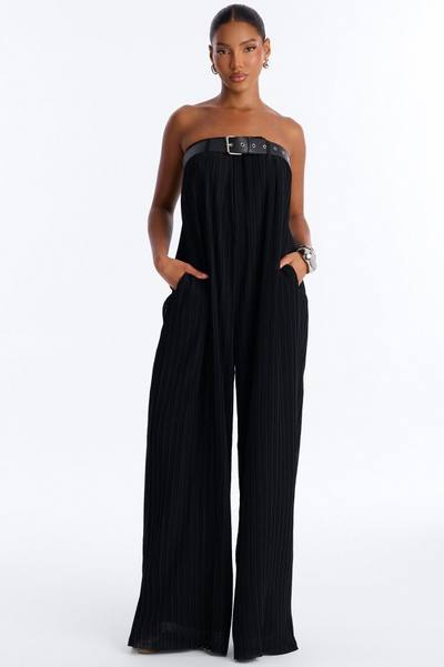 Paloma Chiffon Belted Wide Leg Jumpsuit - Black