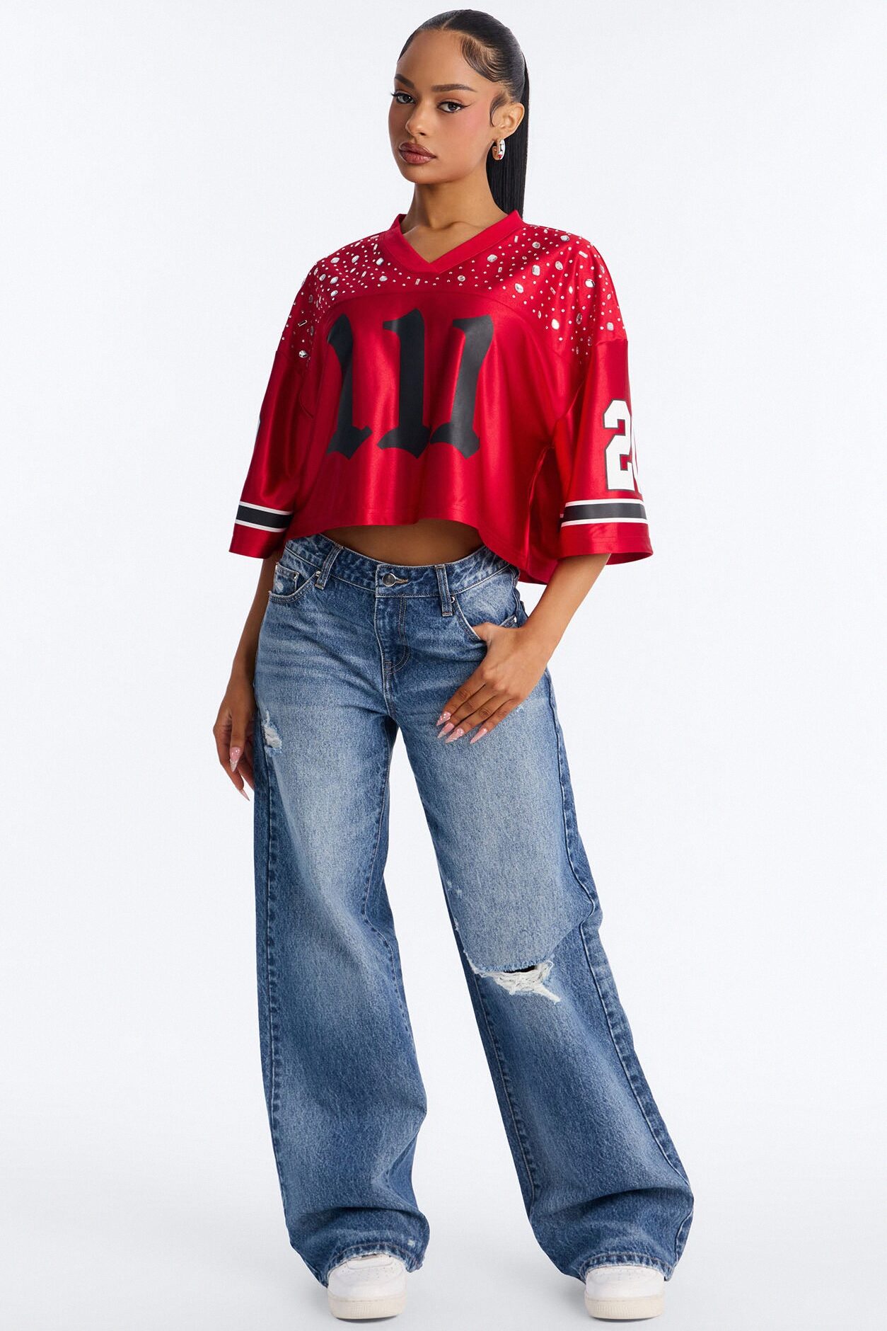 111 Angel Embellished Jersey - Red