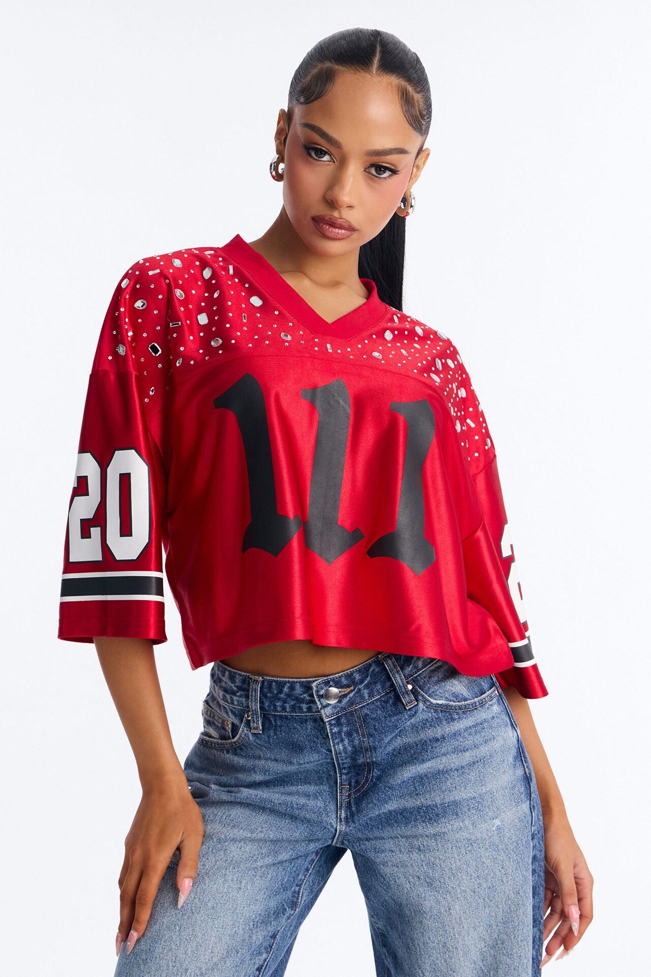 111 Angel Embellished Jersey - Red