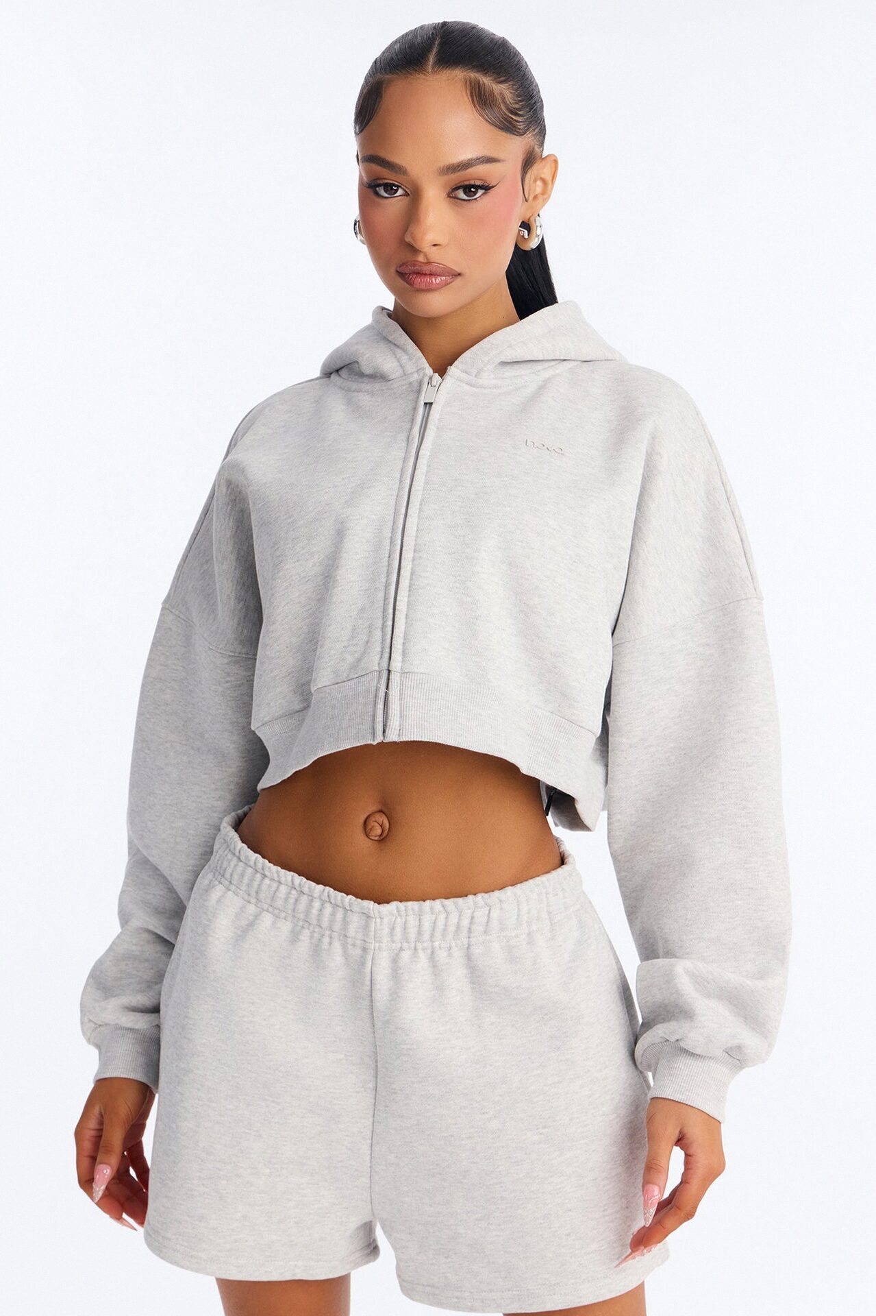 Libby Boxy Crop Zip Hoodie Fleece Sweatshirt - Heather Grey
