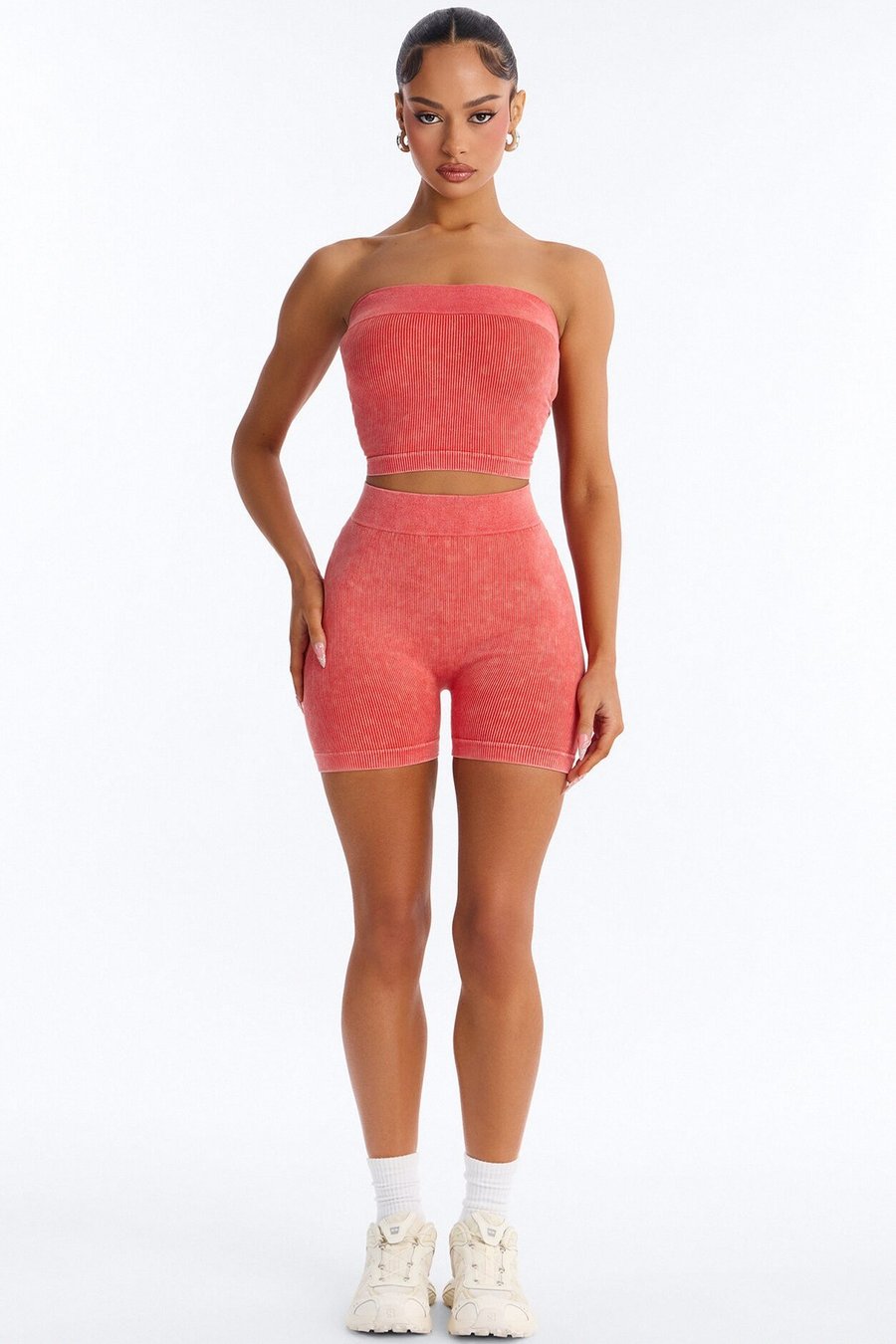 Off Duty Mineral Washed Strapless Short Set - Red