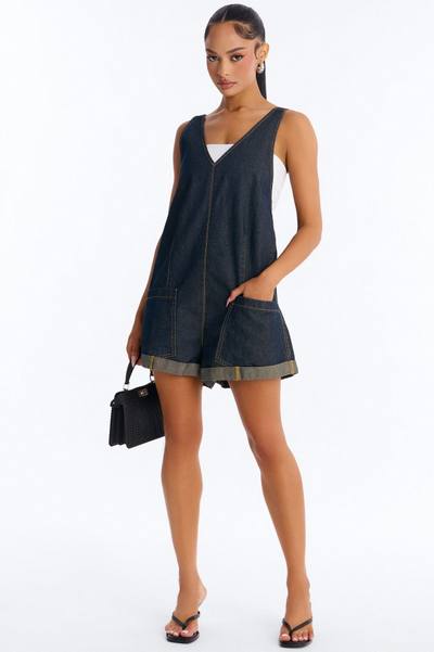 Janie Low Back Denim Romper - Denim