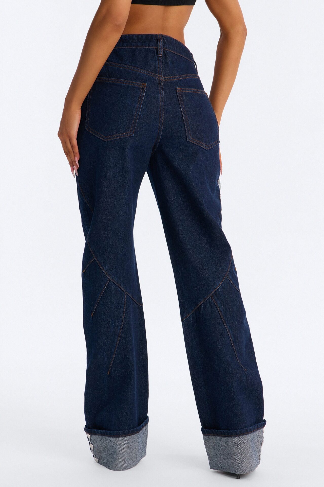 Turn It Up Cuffed Non Stretch Straight Leg Jeans - Dark Denim