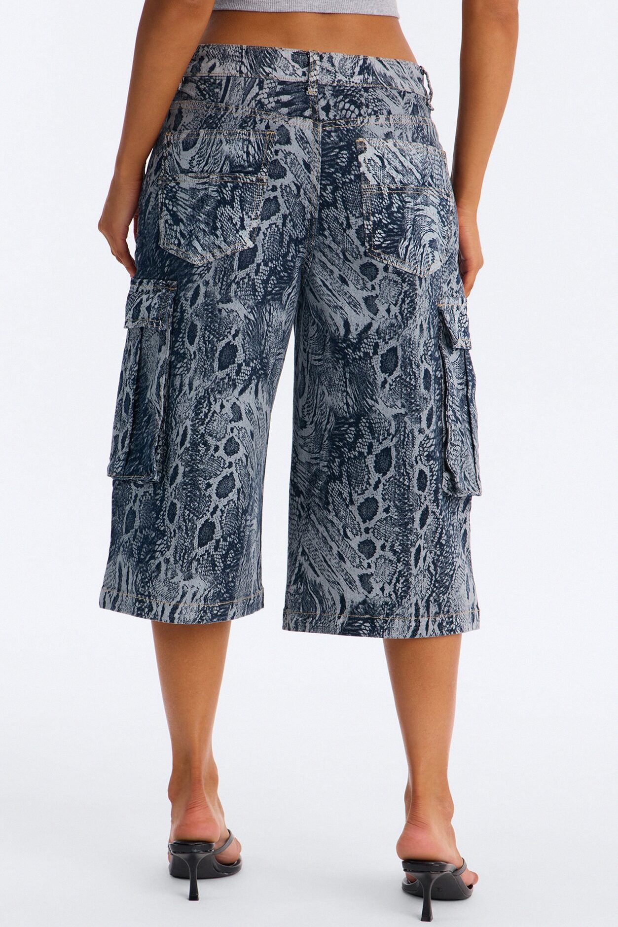 Sneaky Link Snake Print Cargo Denim Jorts - Blue/combo
