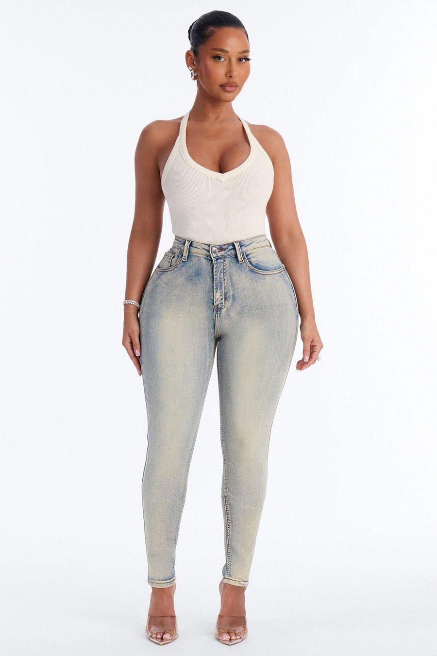 Chasing A Vibe Stretch Skinny Jeans - Cream