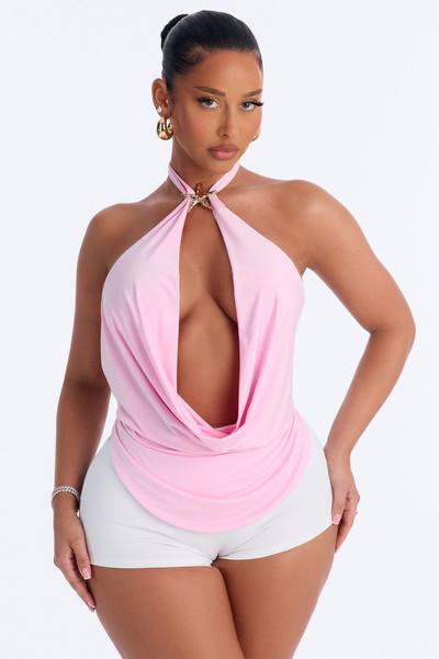 Starfish Sands Backless Cowl Halter Top - Pink