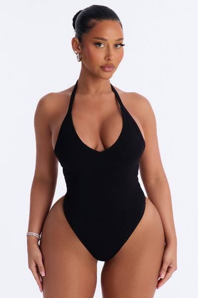 Nora Double Lined Halter Bodysuit - Black