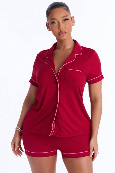 Dreamy Darling Button Up PJ Short Set - Red