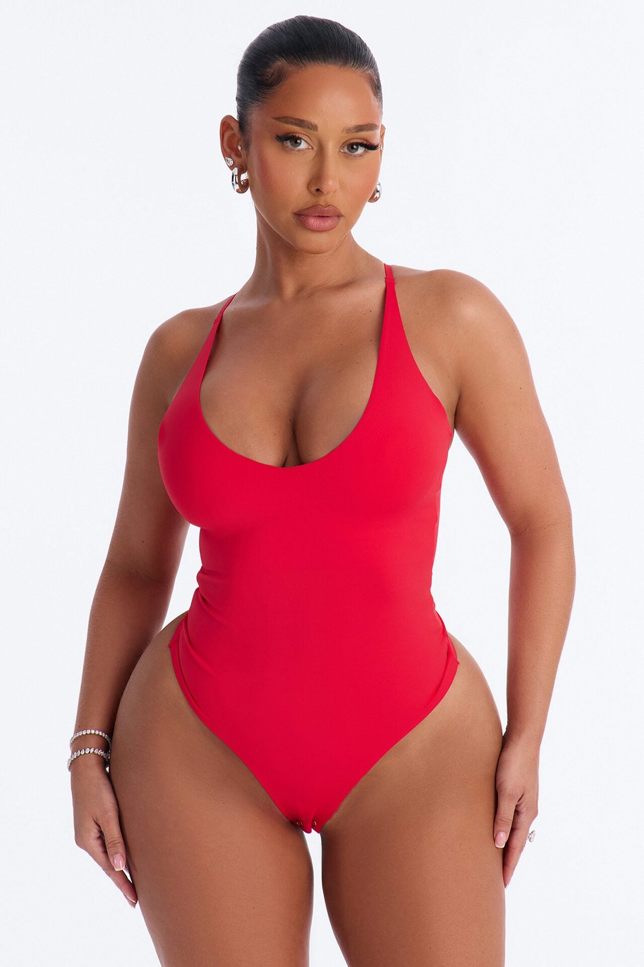 Dani Scoop Neck Seamless Bodysuit - Red
