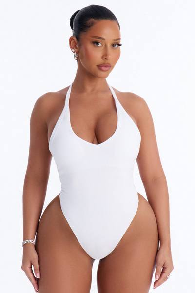 Nora Double Lined Halter Bodysuit - White