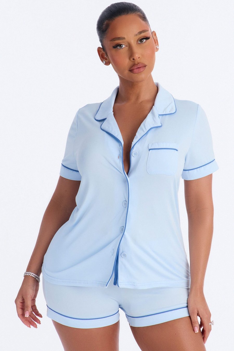 Dreamy Darling Button Up PJ Short Set - Blue