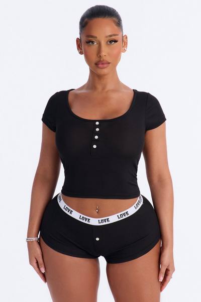 Quite Comfort Ribbed PJ Short Set - Black