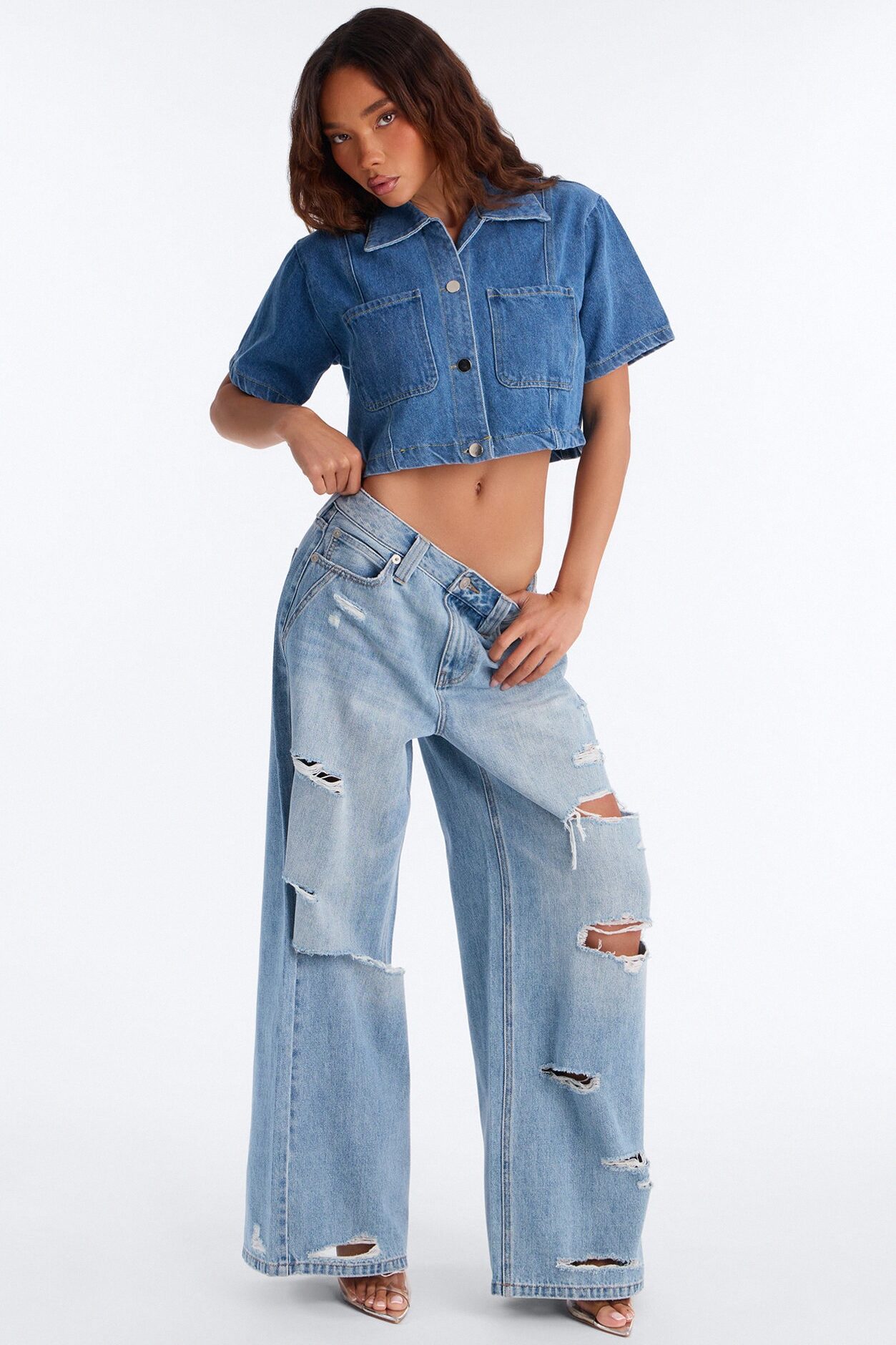 Connie Denim Short Sleeve Button Up Shirt - Denim