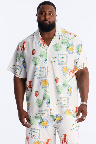 Relaxed Solaire Peel Cuban Collar Button Up Shirt - White/combo