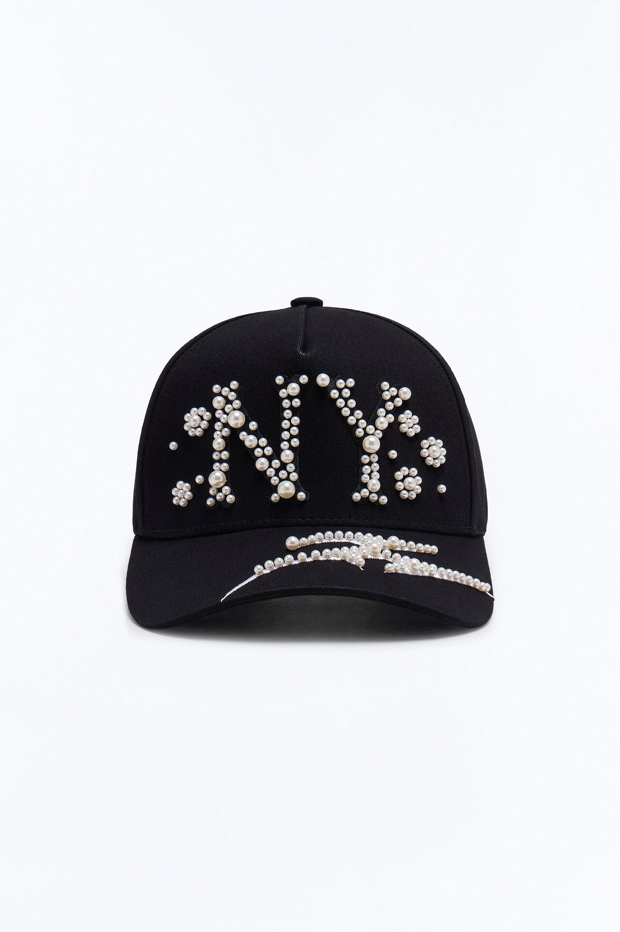 NY Pearls Faux Suede Brim Snapback Hat - Black